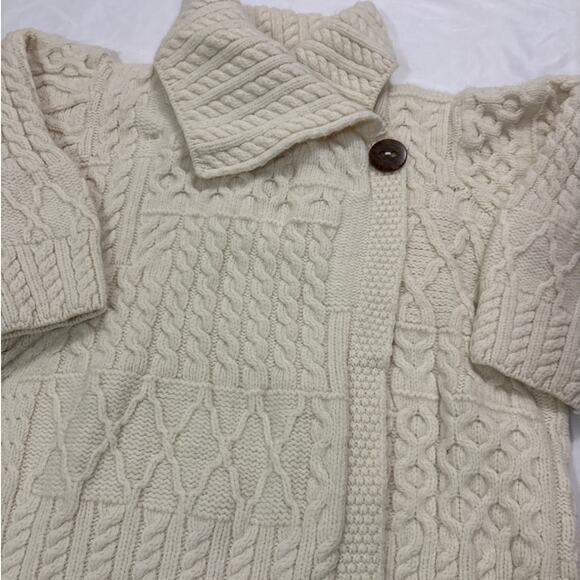 Kilronan Womens Large Knit 100% Merino Wool Ireland Wool Cardigan Shawl Chunky - Picture 2 of 9